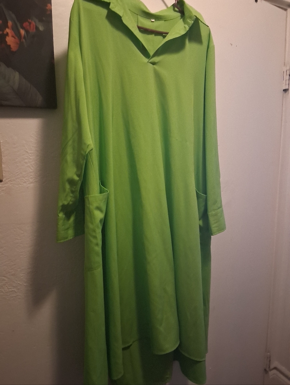 Lime Green Long Sleeve Pocket Dress